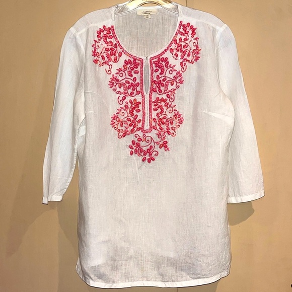 Charter Club Linen Luxury tunic beaded top size medium - Picture 1 of 7